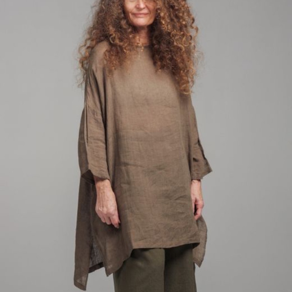 Ichi Antiquites Oversized Linen Olive Green Tunic Top- One Size- Worn Twice